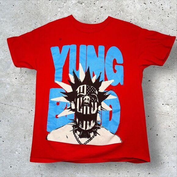 Yung Blud Other - Yung Blood Red Punk Skull Mohawk Graphic T‑Shirt Life On Mars Tour 2022 L